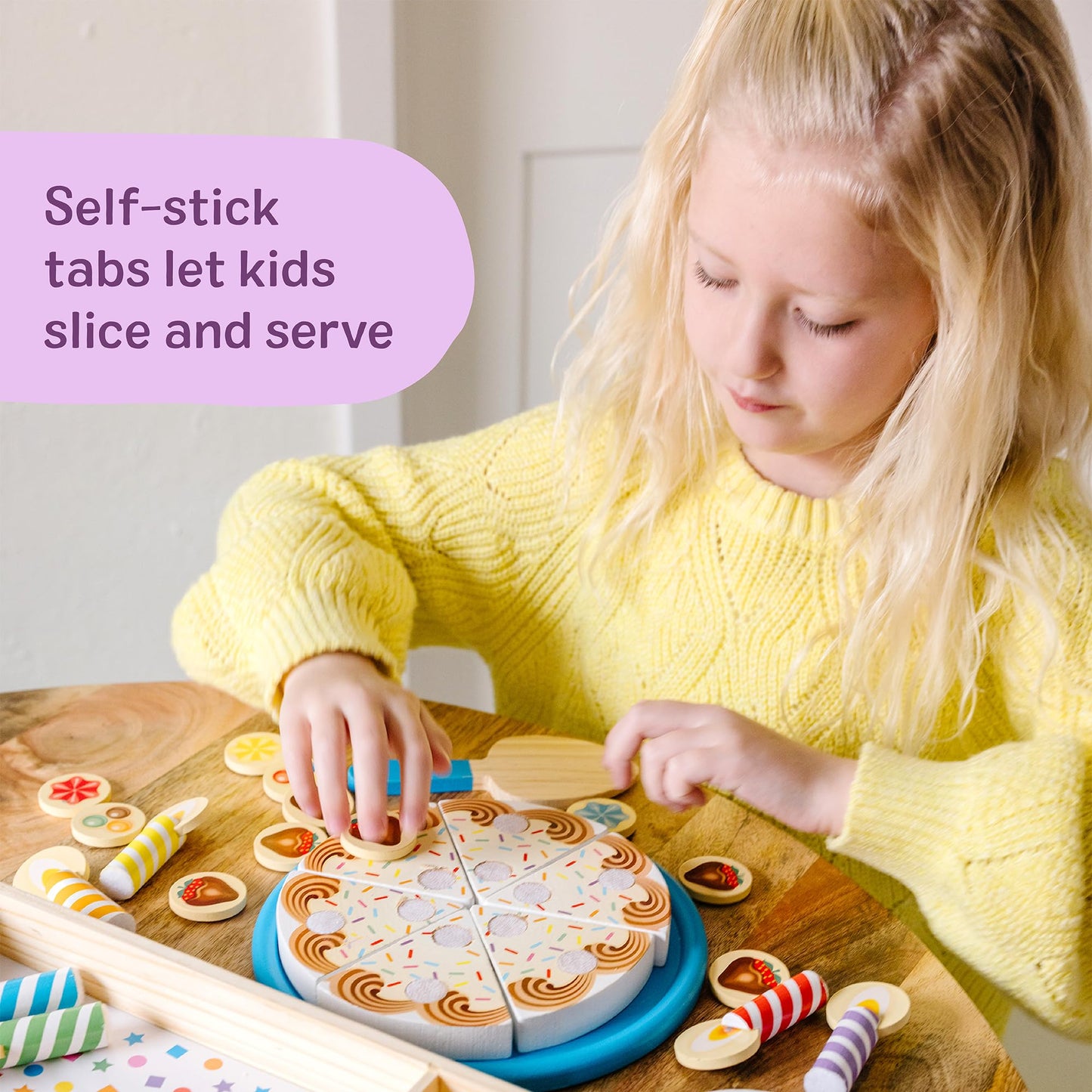 Melissa & Doug Birthday Party Cake - Wooden Play Food with Mix-n-Match Toppings and 7 Candles