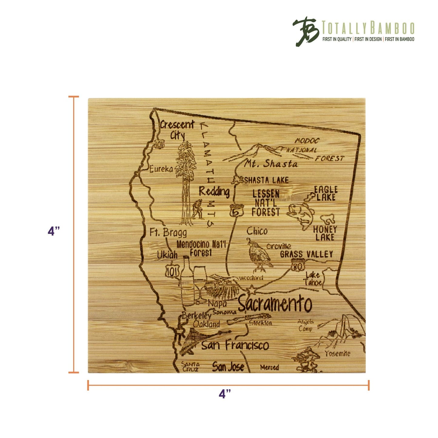 Totally Bamboo California State Puzzle 4 Piece Bamboo Coaster Set with Case