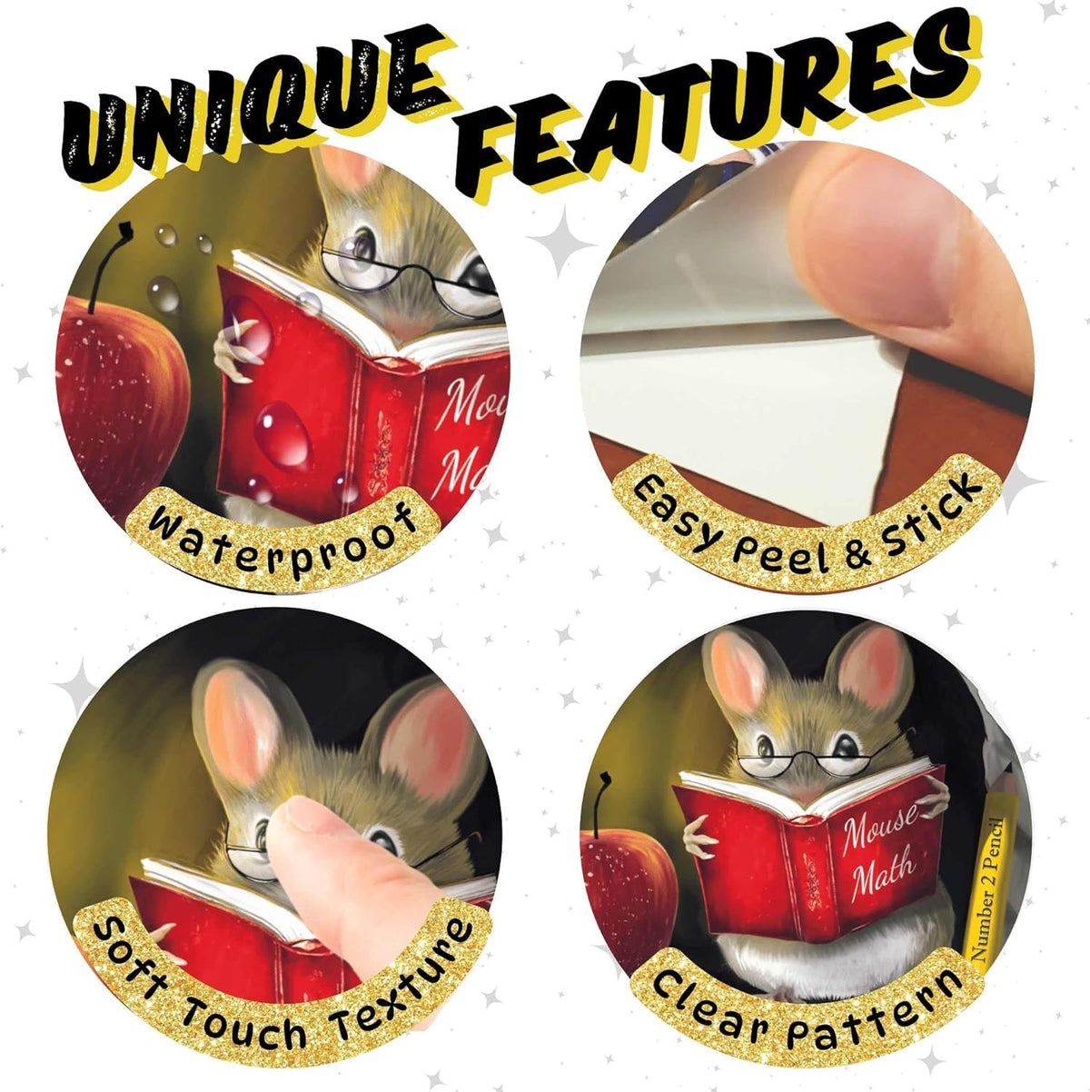 Teachers Pet Mouse Reading Book Wall Sticker Decal – Kids Room, Classroom, Home Decor, Bookcase, Book Lover Gift, Children's Bedroom, Nursery, Cute Mouse, MICESTERPIECE
