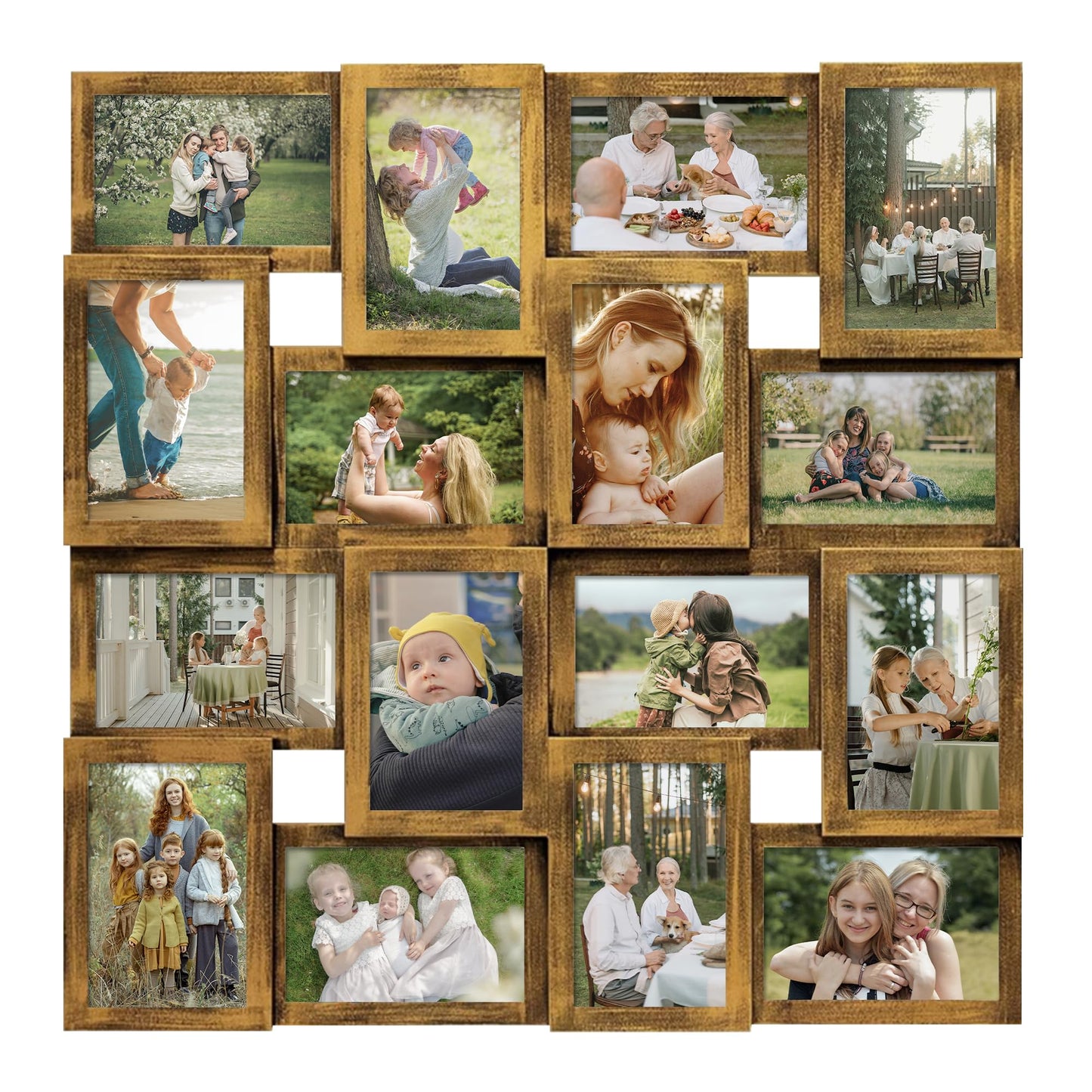 J.M.Deco Collage Picture Frames for Wall 16 Opening, Large Photo Frame Collage Wall Hanging for 4x6 Photo, Reunion Friends Family Memory, Christmas Gift - Retro Gold