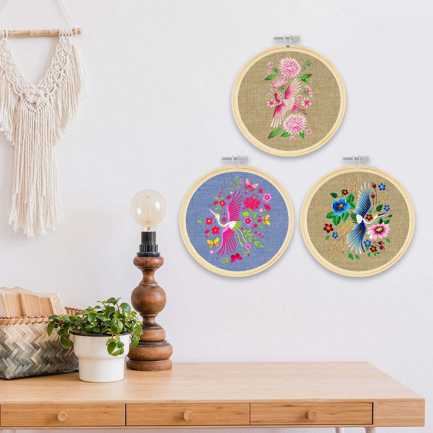 Weysat 5 Inch Embroidery Hoops Bulk Bamboo Circle Cross Stitch Hoop Round Ring Easily Loosen Tighten Bamboo Embroidery Frame Adjustable for Art Handy Sewing Wall Decoration Craft (36 Pcs)