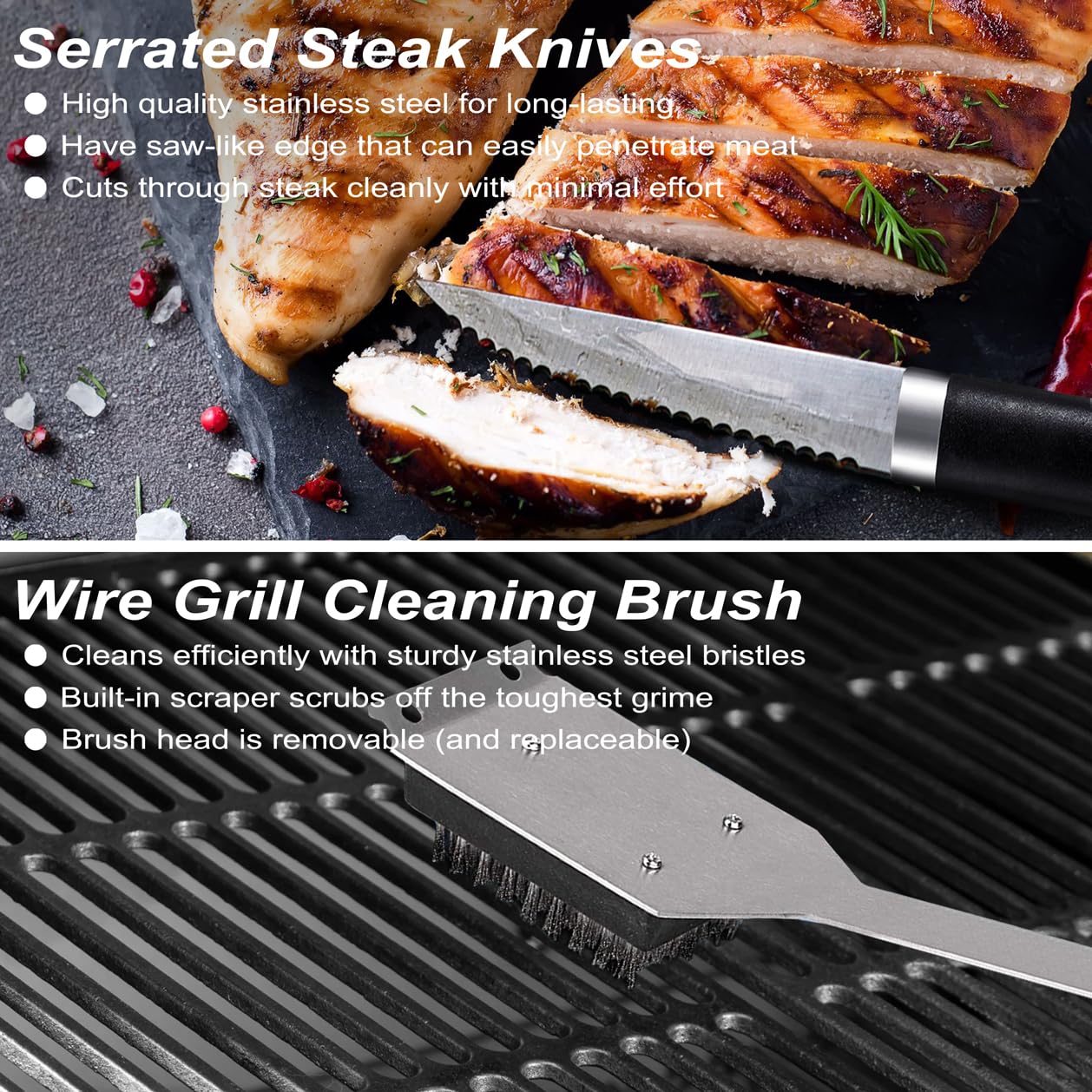 POLIGO 26 PCS BBQ Grill Accessories Stainless Steel BBQ Tools Grilling Tools Set with Storage Bag for Fathers Day Dads Birthday Presents - Camping Grill Utensils Set Ideal Grilling Gifts for Men Black