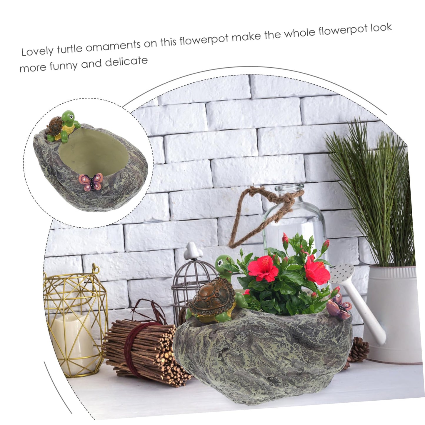 BAZEITFLOW Creative Turtle Resin Flowerpot Decor for Outdoor Landscaping Compact Plant Container with Lovely Design for Garden Patio and Balcony