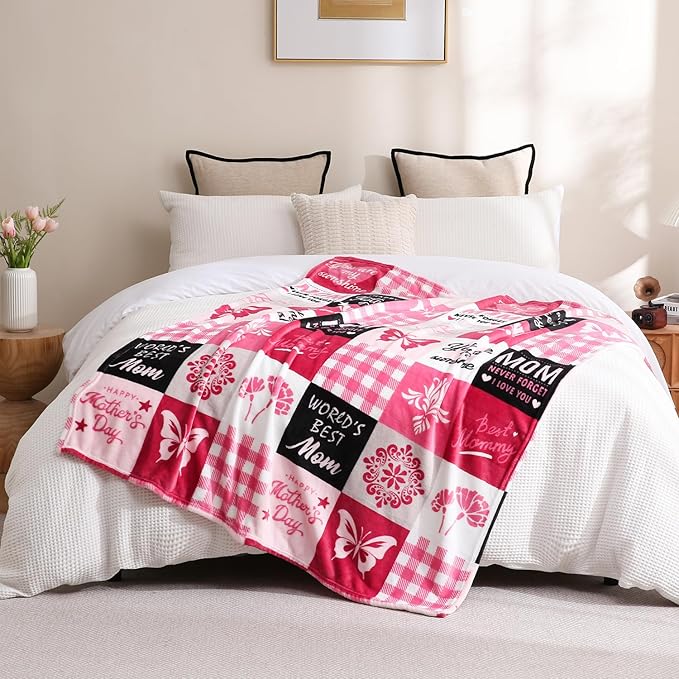 SOCHOW Giftable Throw Blanket for Mom, Super Soft and Cozy Gift for Birthday, Mother's Day from Daughter Son, Best Mom Ever Present Blanket, 50 x 60 inches, Pink