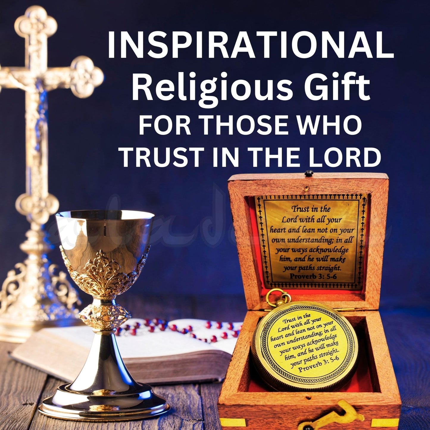 Trust in The Lord - Proverbs 3: 5-6 Engraved Compass, Wood Box Greeting, Inspirational Gift Men, Christian Boys Baptism Gifts, Graduation Day (#1 Lord's Compass)