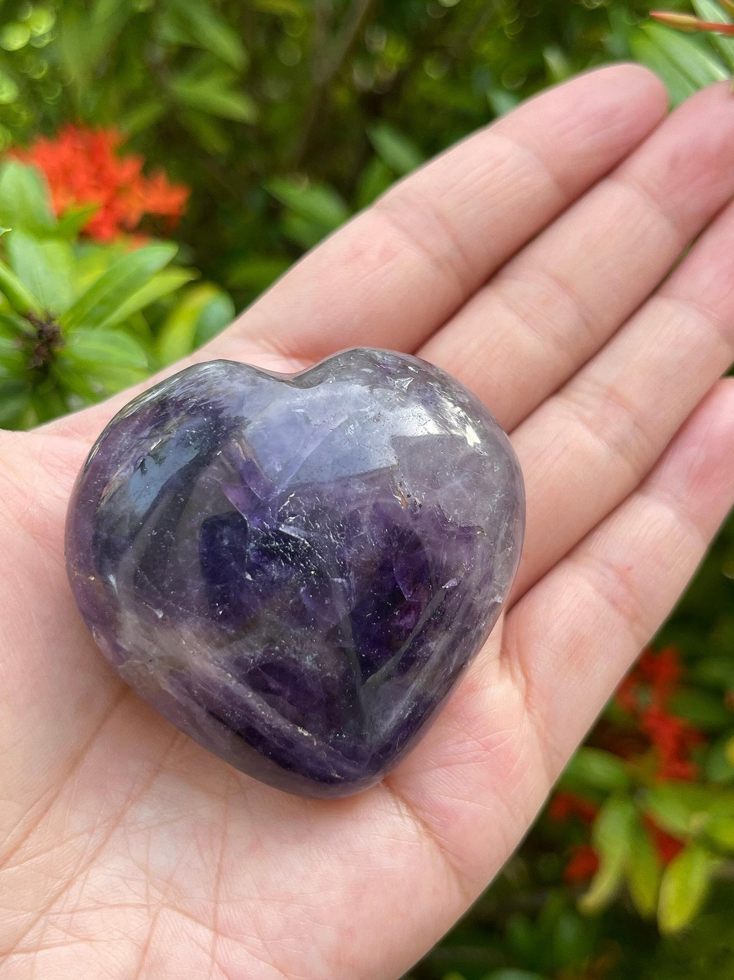 Amethyst Gemstone Hearts, Polished Amethyst Puffy Hearts, Amethyst Crystal Palm Stone, Amethyst Healing Crystal Hearts (1 Heart)