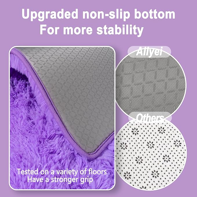 Ultra Soft Runner Rugs for Bedroom Hallways with Upgraded Non-Slip Rubber Backing & Thick Memory Sponge, 2x8 Feet Fluffy Shag Throw Area Rug for Bedside Dorm Light Purple