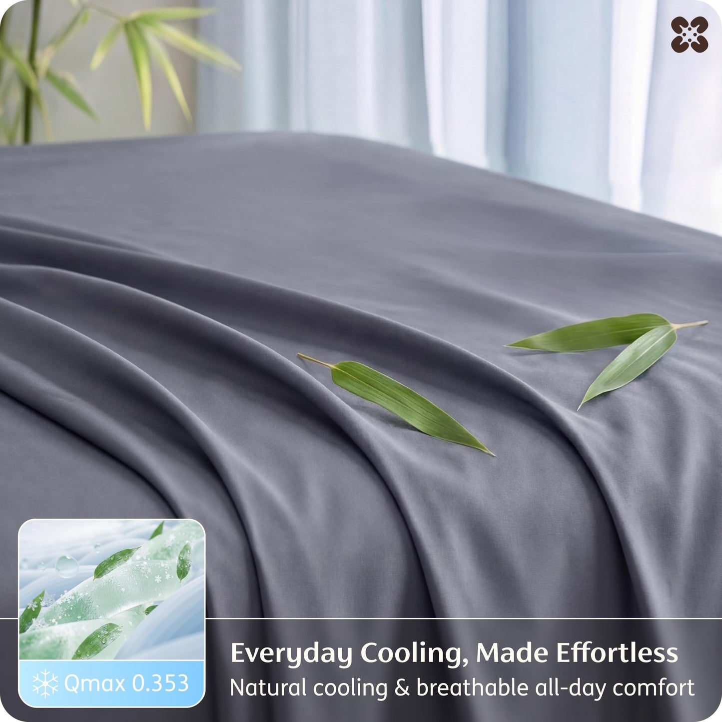 Bedsure Queen Sheet Set, Cooling Sheets for Queen Size Bed Set, Rayon Derived from Bamboo, PureWoven, Breathable & Soft, Deep Pocket Up to 16", Hotel Luxury Silky Bedding for Hot Sleepers, Dark Grey