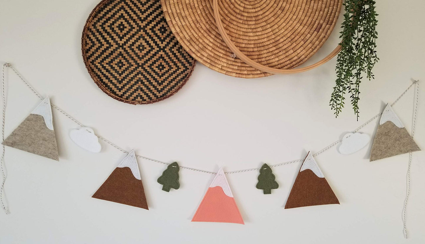 Ella & Max Kids Nursery Decor Mountain Garland Banner, Terra Cotta Woodland Theme, Rustic Felt Bunting, Handmade in USA