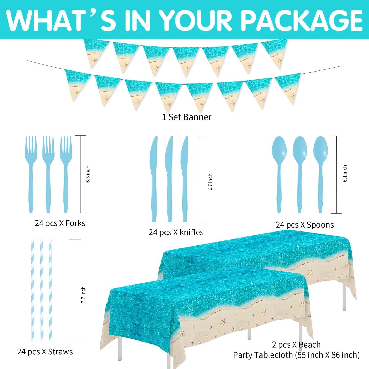 Srua Don Beach Party Decorations, Ocean Seashell Party Supplies, Plate, Cup, Napkin, Tablecloth, Cutlery, Banner, Ocean Beach Table Decorations For Birthday Baby Shower Wedding, Serves 24