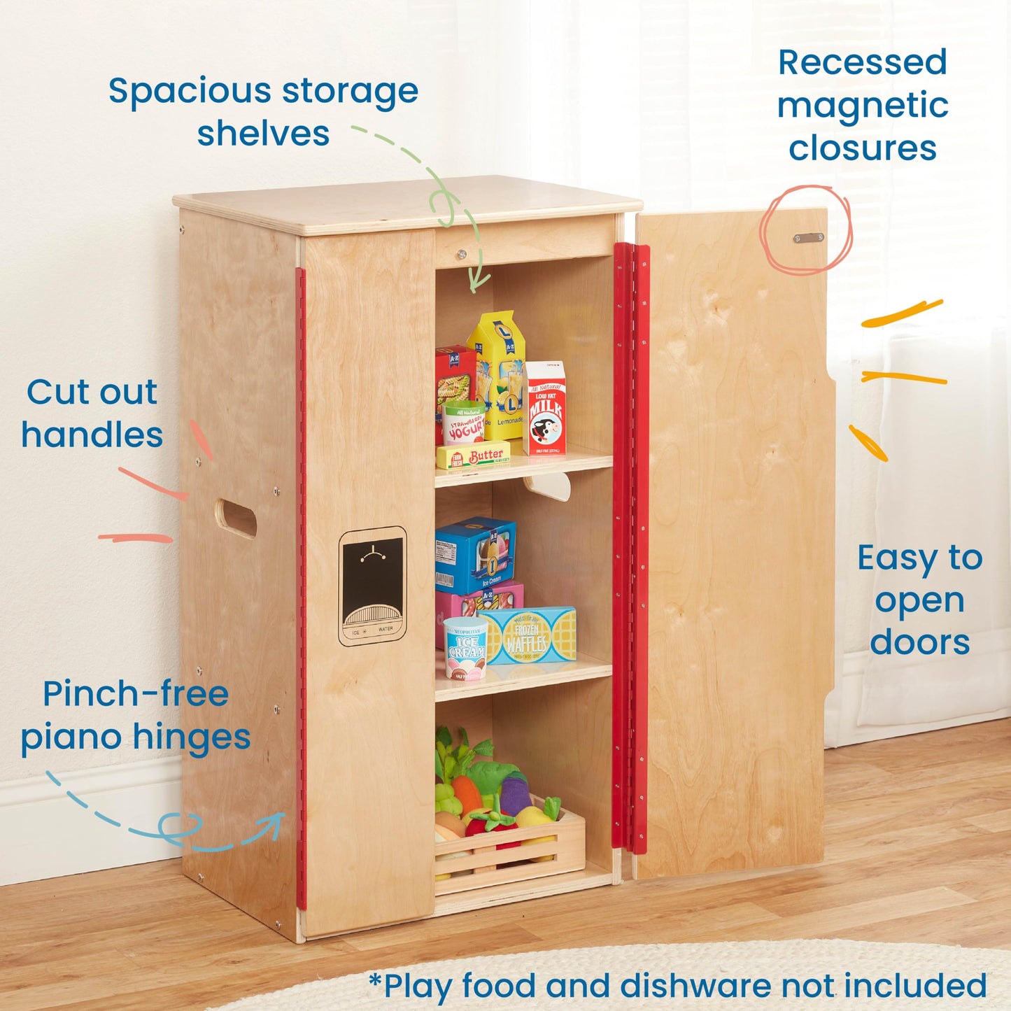 ECR4Kids Wooden Pretend Play Kitchen Refrigerator for Kids, Montessori Furniture, Natural