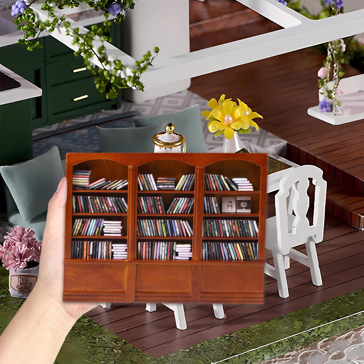 DIYDEC Mini Bookshelf with 240pcs Mini Books Sofa Desk Plant Miniature Anxiety Bookshelf Ornament Tiny Small Library Decor Shake Away Your Anxiety for Book Lovers Gift Home Room Office
