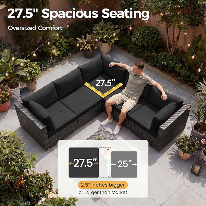 NICESOUL 13 Piece Patio Set with Fire Pit Table, 500 lbs High Weight Capacity Large Outdoor Sectional with Fire Pit & Chaise Lounge, 29.3'' High Back Patio Sectional Deep Seating Grey & Black