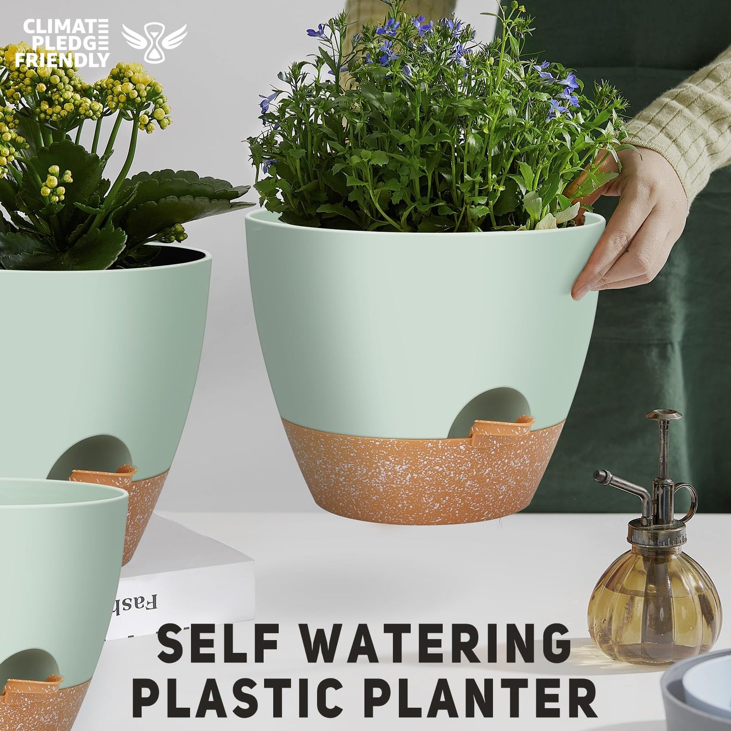 YNNICO 12" 10" 9" Large Self Watering Plant Pots, 3 Pack Flower Pots Planters with Multi Mesh Drainage Holes for Indoor Outdoor Garden Plants and Flowers.