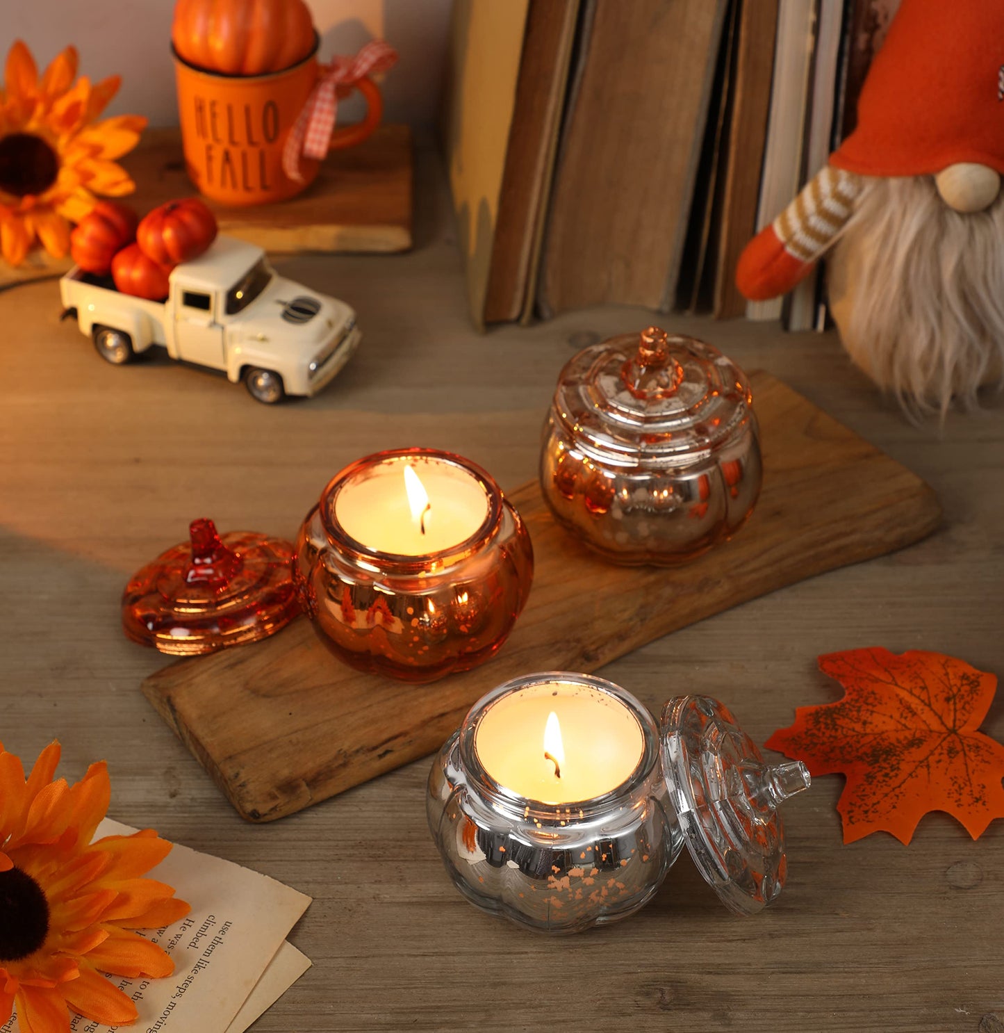 Pumpkin Shaped Candle, Fall Farmhouse Decoration, Autumn Pumpkin Spice Scented Set, Thanksgiving Candle Gift(3 x 4.5oz)