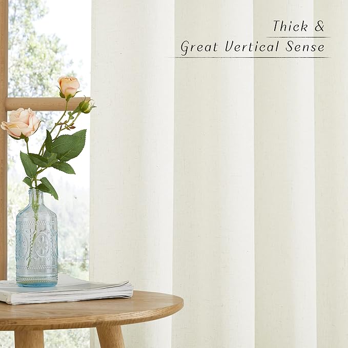 NICETOWN Linen Off White Window Curtains 84 inches Long, Grommet Thick Linen Blend Window Treatments Privacy Assured with Light Filtering for Bedroom/Living Room, W42 x L84