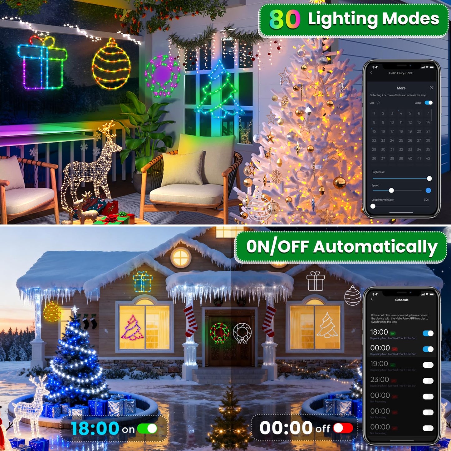 RESHAKE 4 Pack Smart Christmas Window Lights, RGB LED Silhouettes Light, Xmas Tree, Wreath, Gift Box & Ball with Music Sync, APP Control, Timer & DIY Mode for Indoor Outdoor Holiday Decor