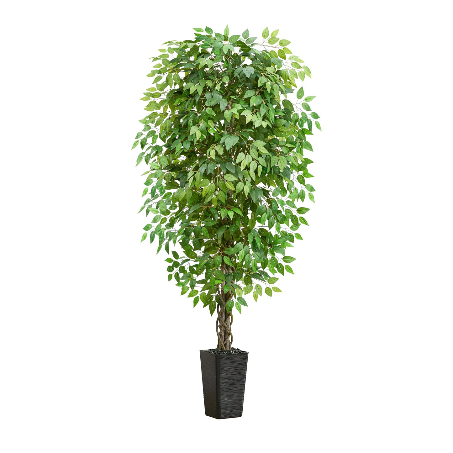 Artificial Ficus Tree 6FT Faux Plants Indoor Tall Fake Plants with Black Square Planter, Green Lifelike Lush Fake Ficus Tree for Home Living Room Bedroom Outdoor Balcony House Office Decor