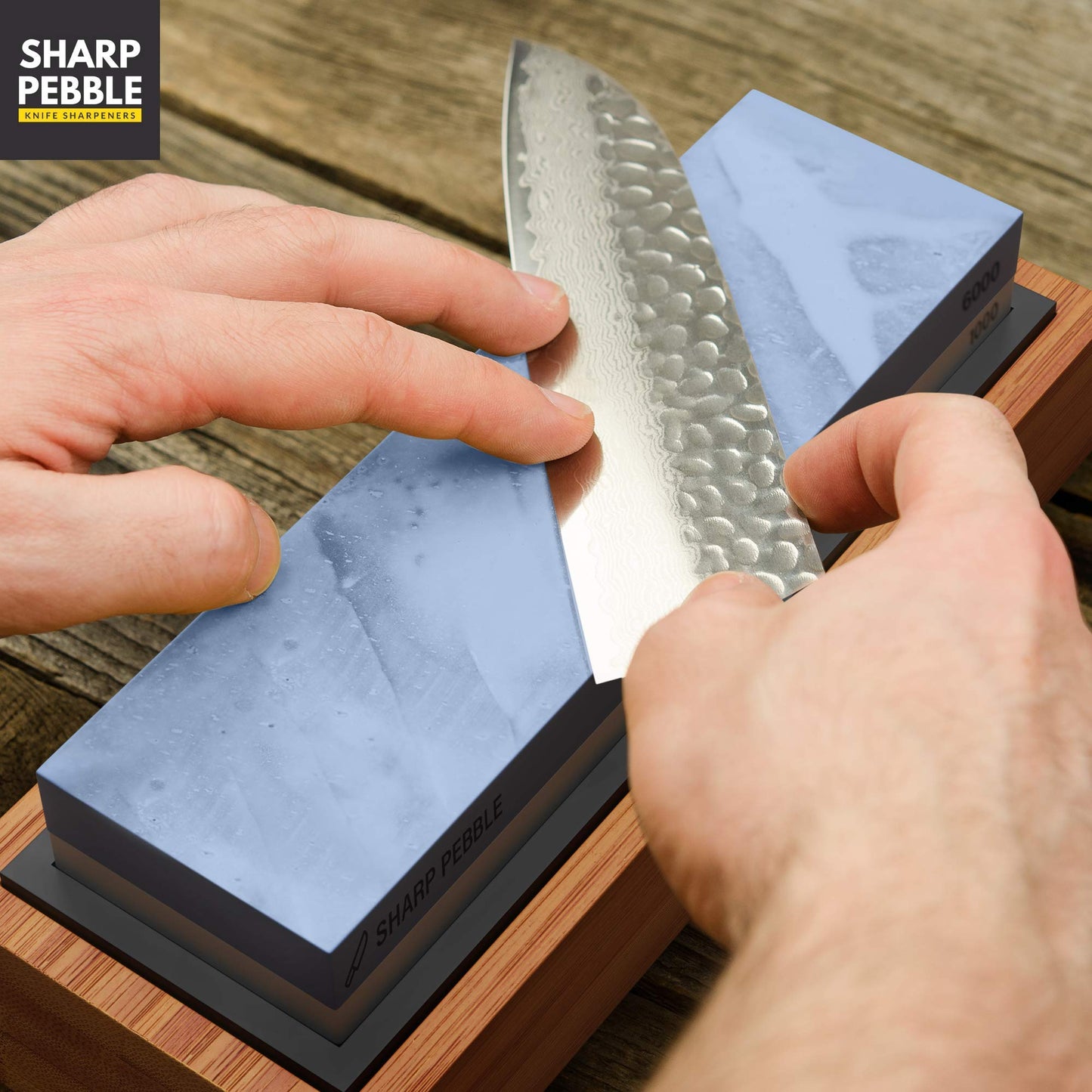 Sharp Pebble Knife Sharpening Stones Kit with 1000/6000 and Classic Leather Strop with Angle Guide & Green Compound