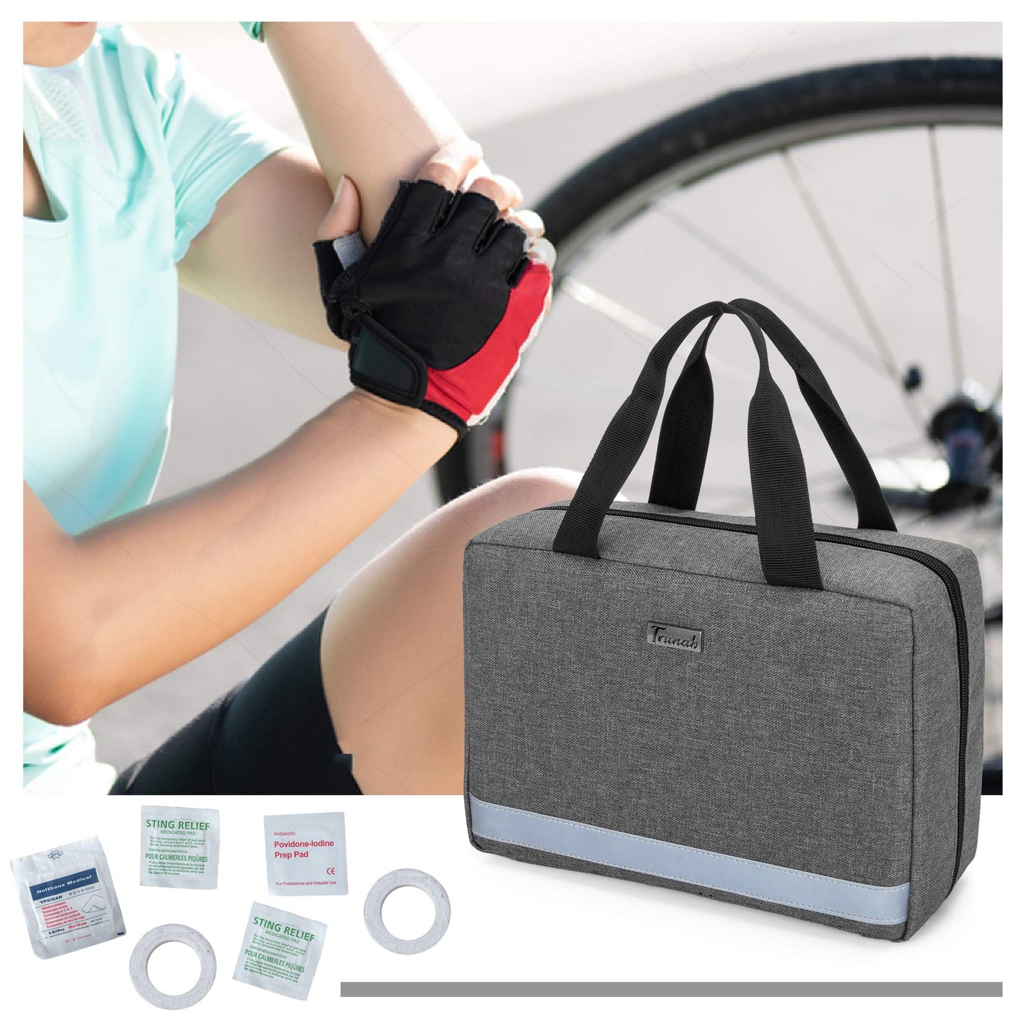 Trunab Small First Aid Kit Bag Empty Portable Emergency Kits Trauma Bag, Ideal for Car, Home, Camping and Hiking, Grey Bag Only