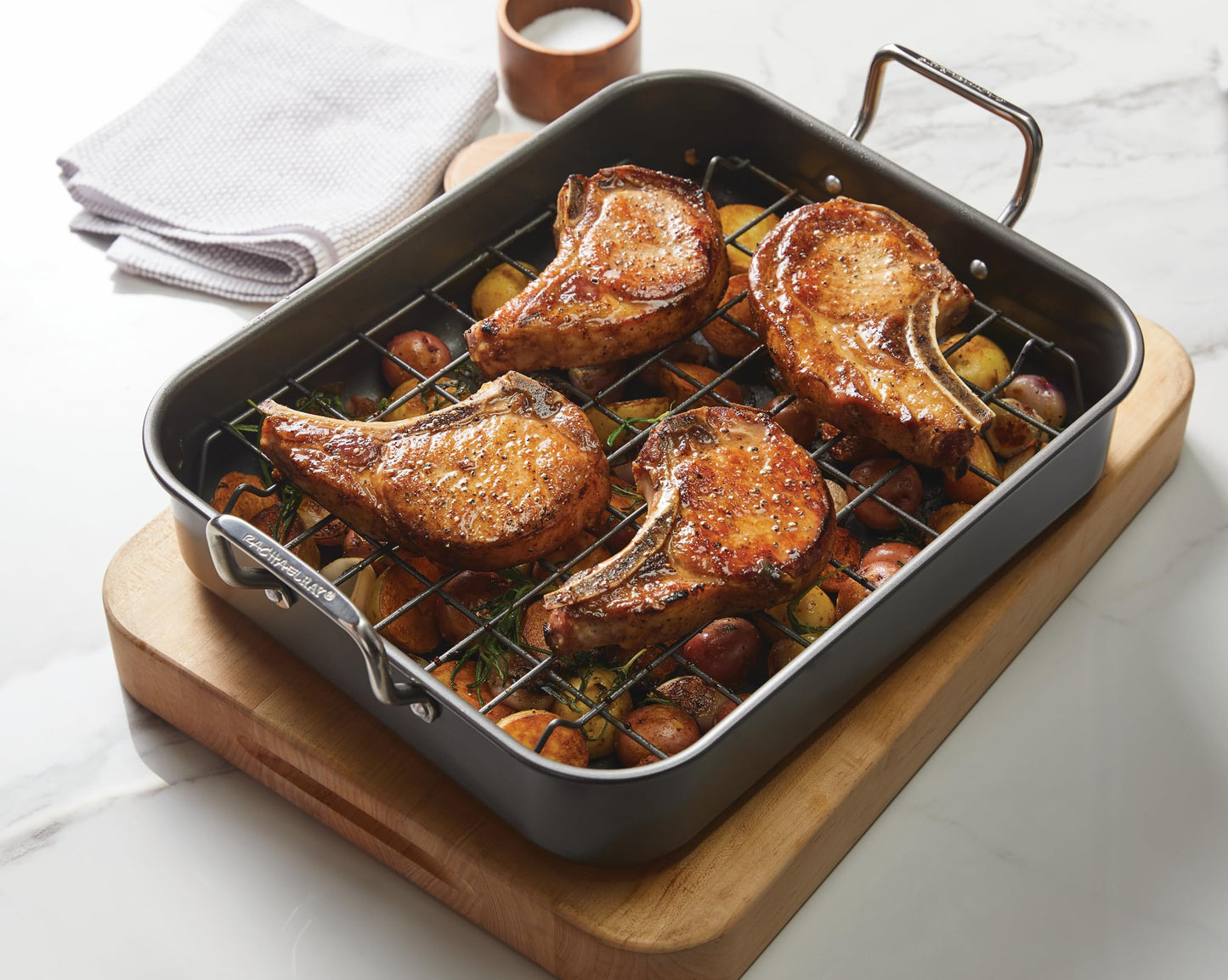 Rachael Ray Brights Hard Anodized Nonstick Roaster / Roasting Pan with Rack - 16 Inch x 12 Inch, Gray