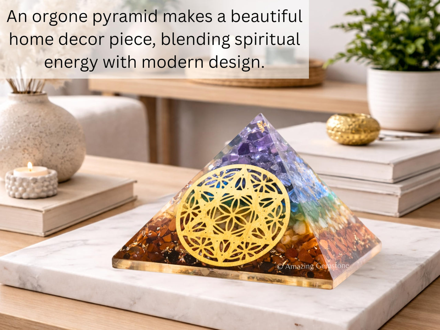 Amazing Gemstone Large Orgone Pyramid | Natural Chakra Pyramid Crystal | Star of David Orgonite Pyramid | Organ Pyramids Positive Energy Healing