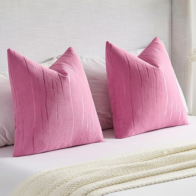FUTEI Hot Pink Chenille Decorative Throw Pillow Covers 12x20 Inch Set of 2,Soft Embossed Striped Textured Lumbar Pillow Cases,Modern Home Decor for Couch Bed Living Room
