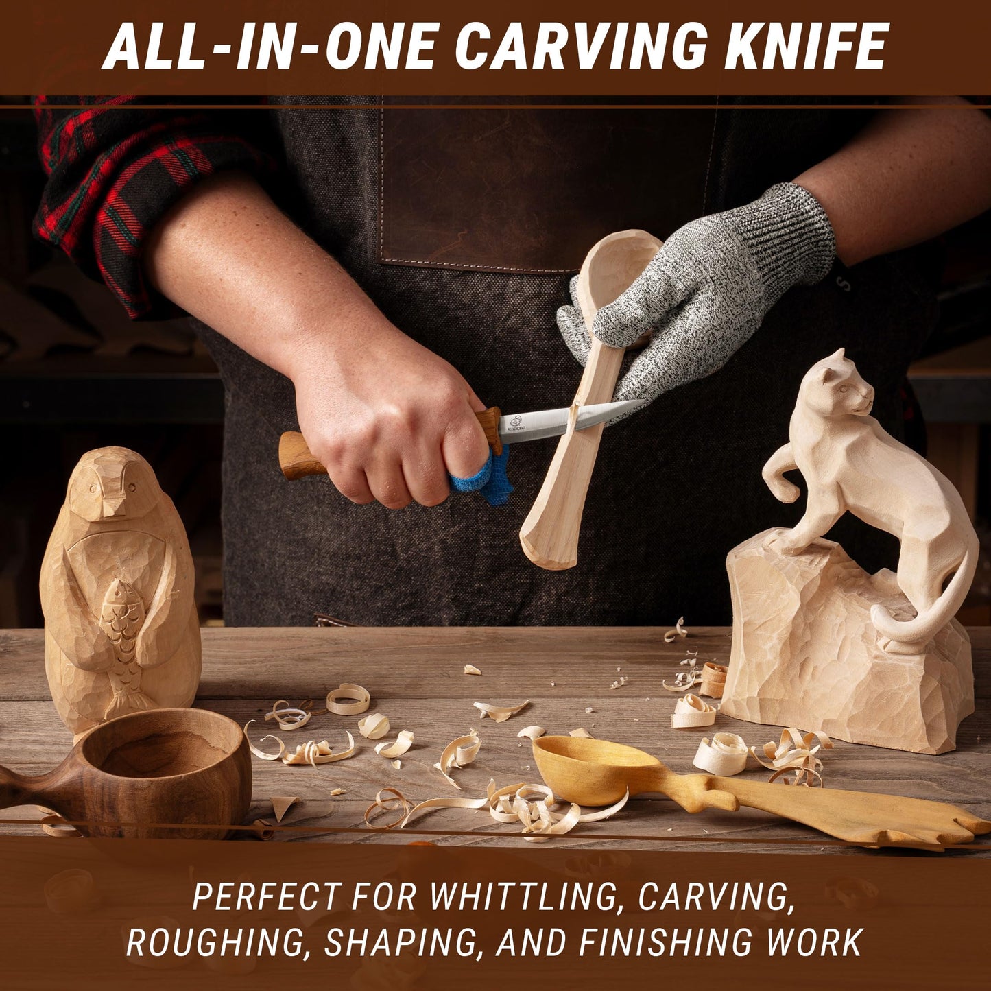 BeaverCraft Wood Carving Knife C4 3.14" Whittling Sloyd Knife for Roughing - Spoon Carving Tools for Beginner to Pro Carver - Whittling Knives for Woodworking