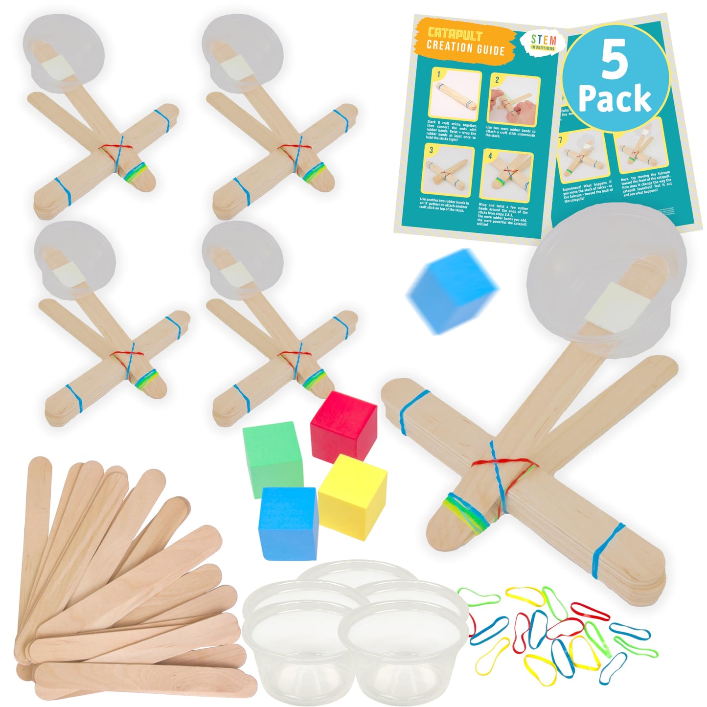 Catapult Kit, 5-Pack – Build 5 Mini Catapults, Complete STEM Project Kit for Classrooms and Groups, Ages 8+