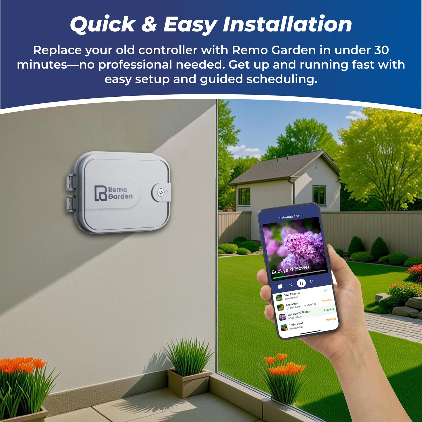 Remo Garden Smart Sprinkler Controller, 8 Zones Wi-Fi Irrigation System, Hyper-Local Weather Intelligence, Automatic Rain Skip, Compatible with Alexa