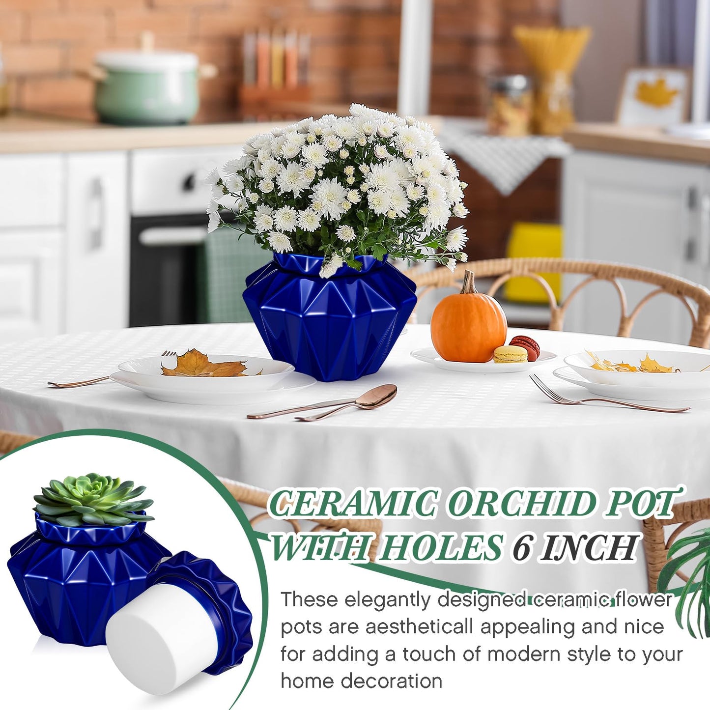 Sunnychicc 2 Set African Violet Pots Self Watering, 6" Outer / 3.7" Inner Ceramic Planter, 21-Day Auto Watering Indoor Pot for African Violets Herbs Succulents, Ideal Gift, No Plant