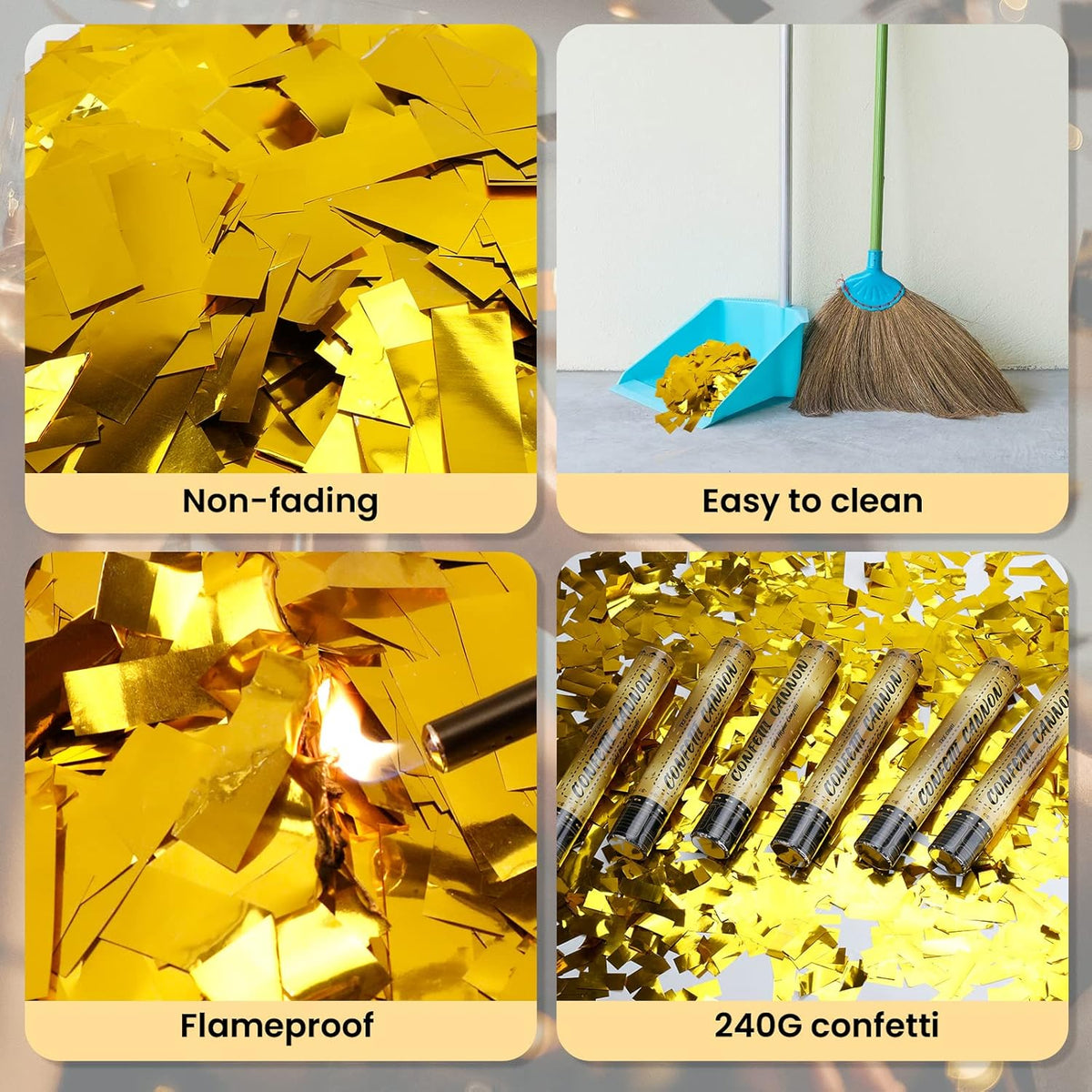 12 Inch Confetti Cannons (6 Pack) – Gold Mylar Confetti Poppers - Air Powered Party Poppers Confetti Shooters for Birthday, Wedding, Graduation, Christmas, New Year Celebrations