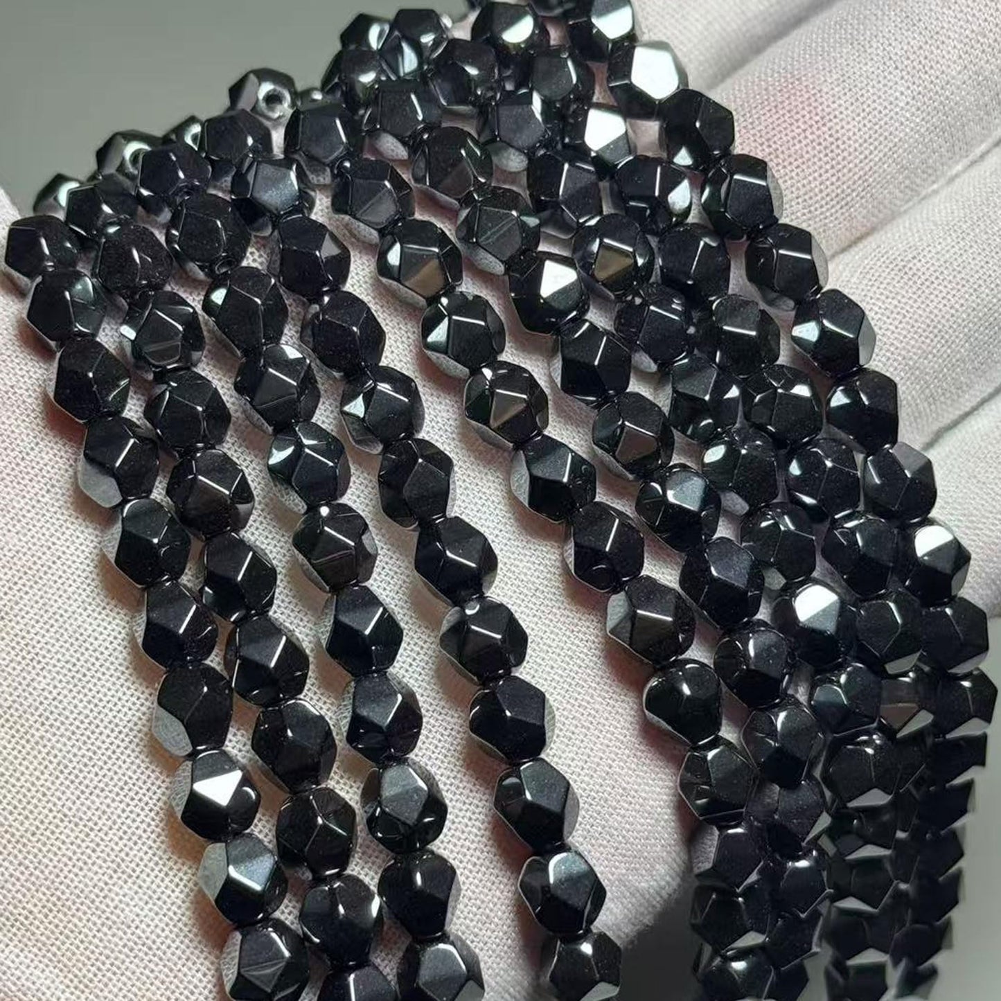 MJDCB Best Sellers Natural Stone Beads Faceted Polygon Hematite Energy Stone Healing Power for Jewelry Making(8mm)