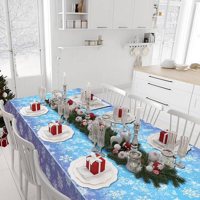 3 Pack Winter Snowflake Plastic Tablecloth Decorations, Blue and Purple Snowflake Winter Wonderland Disposable Table Cover for Christmas Holiday New Year Party Supplies Decorations, 54x108 Inch