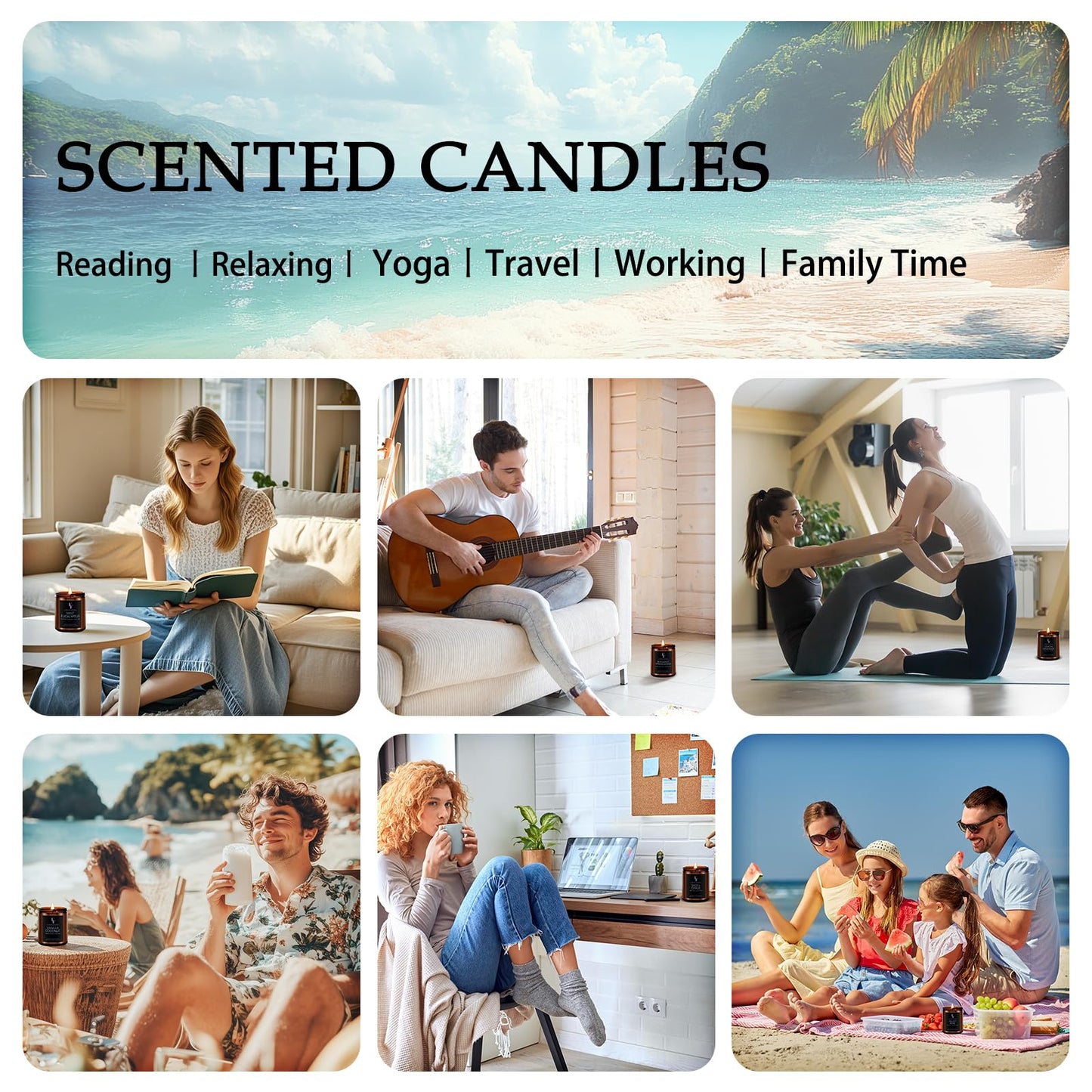 Scented Candles Set, Soy Wax Candles 6 Pack 42 Oz Aromatherapy Candles Gift Set for Women Men (Sage/Vanilla/Lemon/Sandalwood/Mint/Rose)