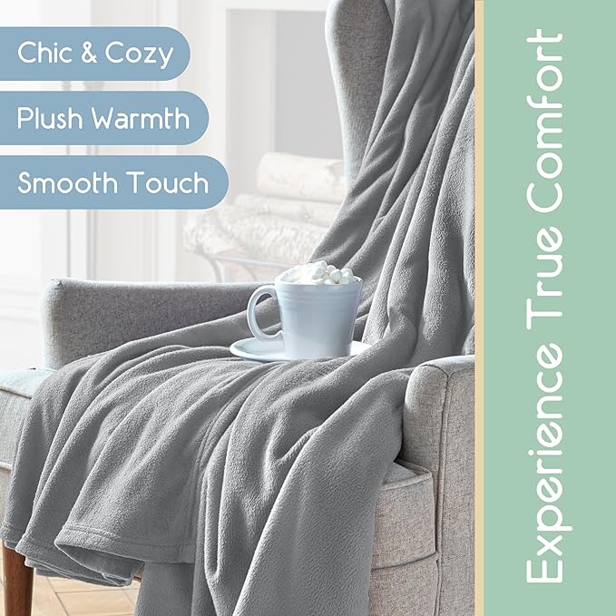 Vellux Twin Size Microfleece Blanket | Fleece Bed Blanket | All-Season Comfort | Supersoft Lightweight | Plush Throw Blanket for Bed Couch or Sofa | Pet-Friendly | Light Grey
