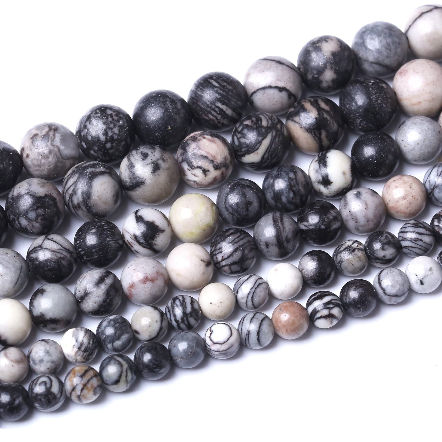 Round Loose Beads Natural Gem Beads Crystal Energy Stone Beads for Jewelry Making DIY Bracelet Necklace (Black net Work, 10MM)