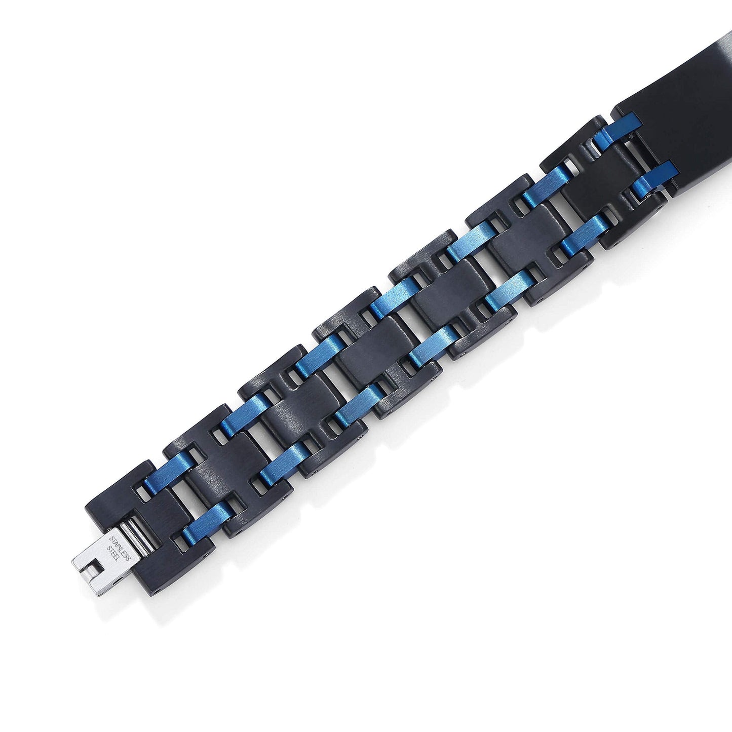 Zillaly Men's Stainless Steel Two-Tone Square Link diamond Bracelet in Black & Blue Ion-Plated Black (Black & Blue & Diamond)
