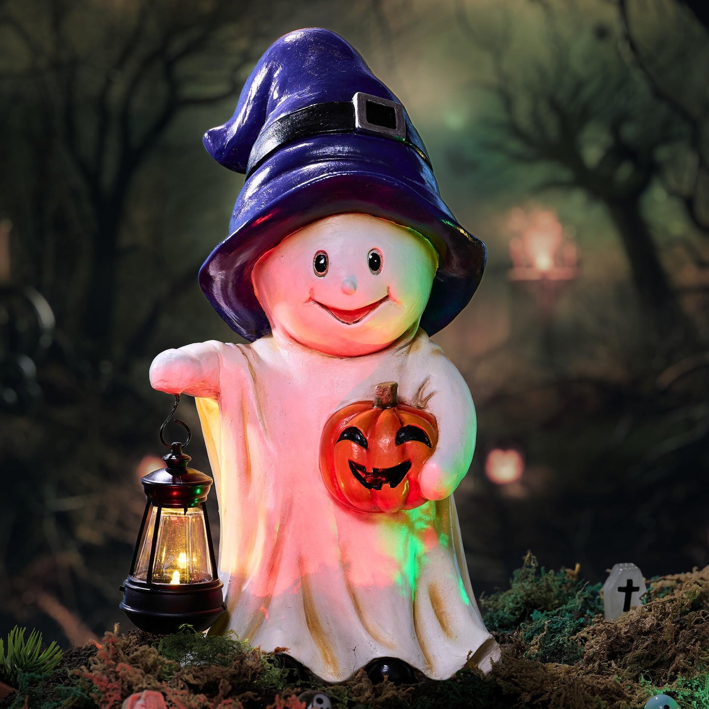TERESA'S COLLECTIONS Halloween Decorations, Ghost Decor, Large Ghost with Solar Light, 10.6", Waterproof Resin Halloween Decor, Ghost Gifts, Hallowen Gifts, Indoor/Outdoor
