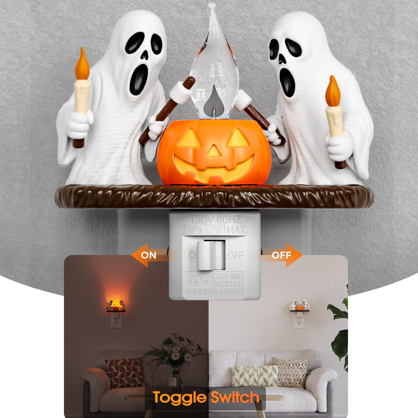 Briignite Halloween Night Light, Ghost Night Light Campfire Flickering, Halloween Decor Night Lights for Kids, Plug in Ghost Nightlight for Halloween Decorations Party Gift