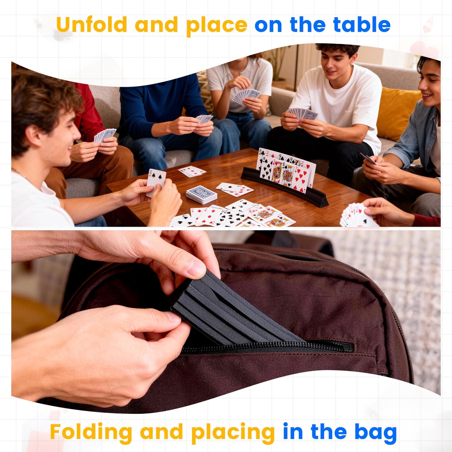 GHERPTE Stackable Card Holder, Double Layered Playing Card Holder Organizer Tray, 4 Pack Storage Case for Seniors, Adults, Arthritis Patients and Kids (Black)