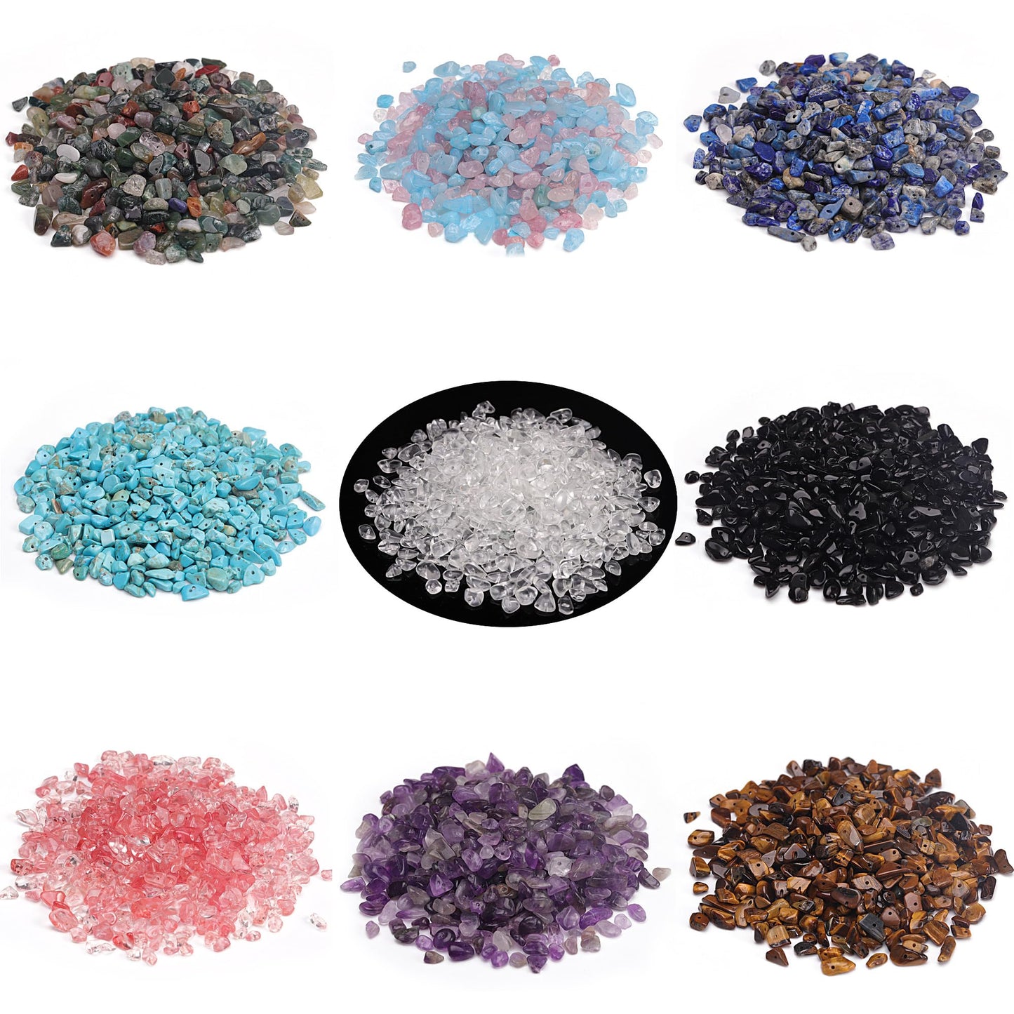 Youngbling Natural Chip Stone Beads 450 Pcs 5-8mm Healing Crystal Irregular Gemstone Drilled Lose Rocks Multicolor Beads Bulk for Bracelet Jewelry Making
