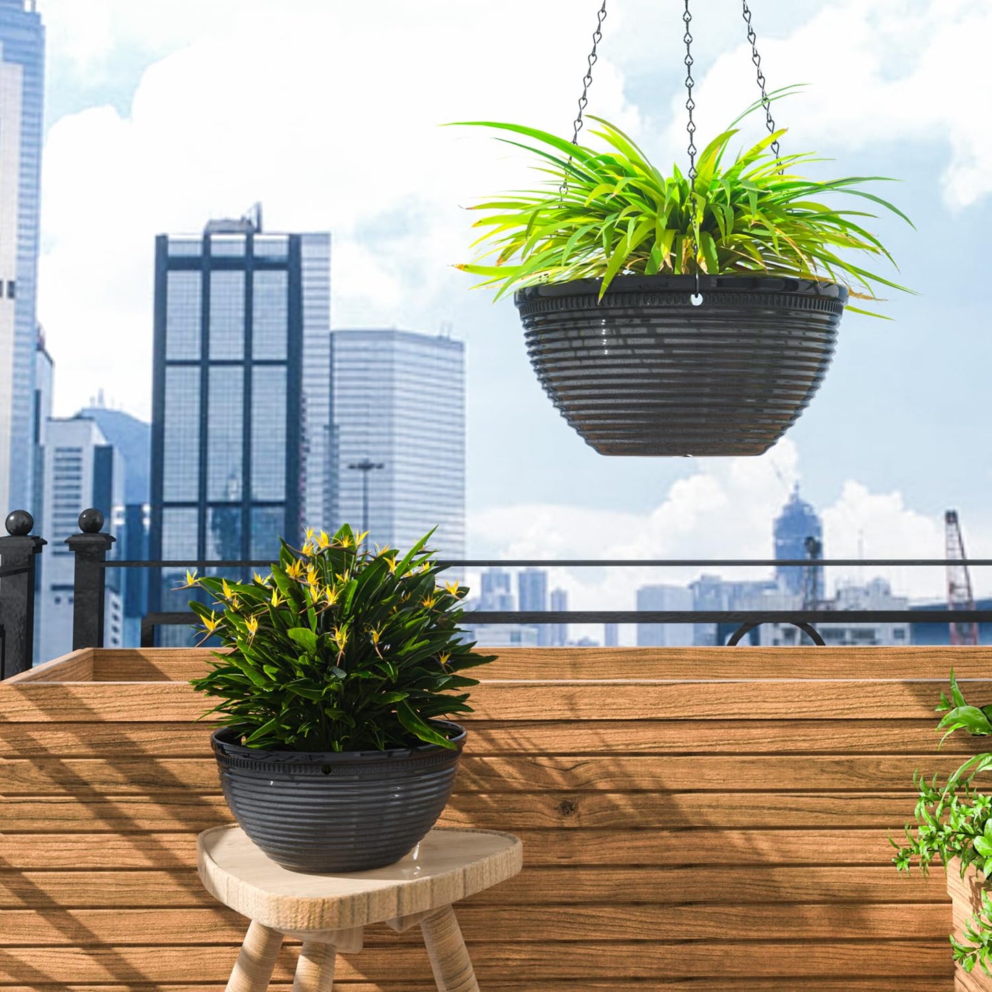Vanslogreen 2 Pack Hanging Planters for Indoor Outdoor Plants, 10 Inch Hanging Planter with Drainage Hole & Plug Glazed Hanging Baskets Flower Pots for Garden Home (Black)