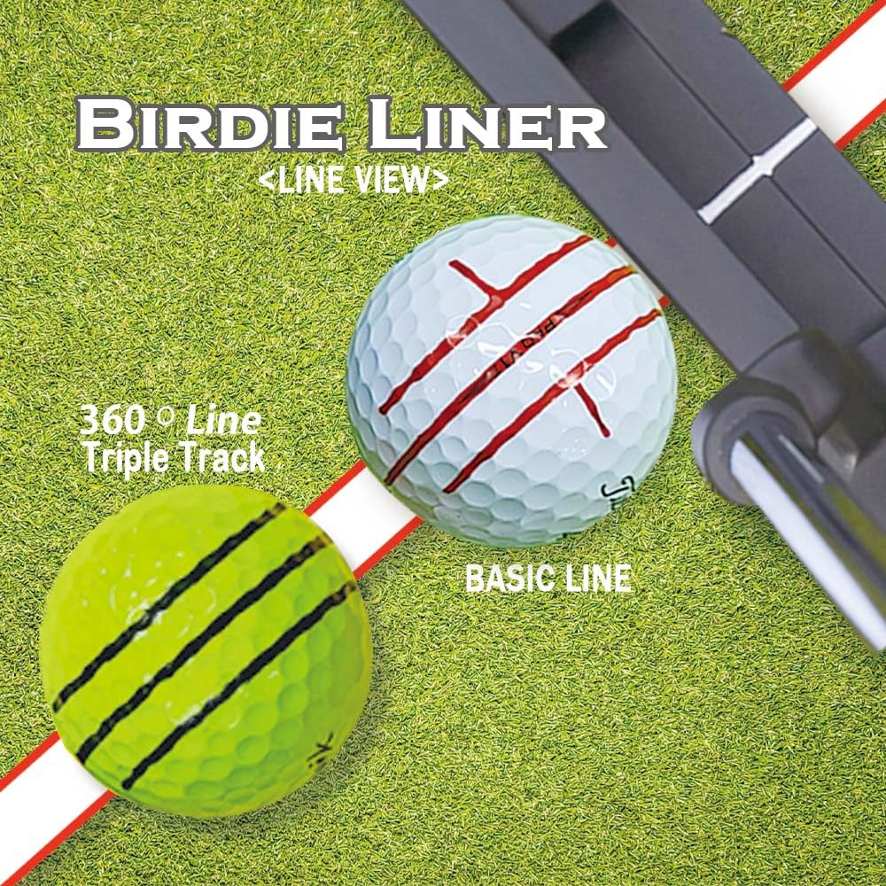 BIRDIE79 Birdie Liner Black Golf Ball Marker Alignment Tool Kit - 360-Degree Triple Line Stencil with 3-Color Pens and Gift Box - Premium Quality(Black)