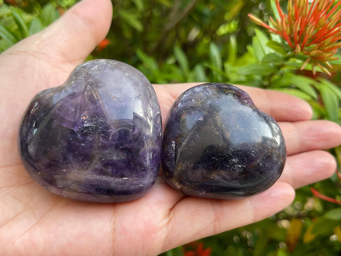 Amethyst Gemstone Hearts, Polished Amethyst Puffy Hearts, Amethyst Crystal Palm Stone, Amethyst Healing Crystal Hearts (1 Heart)