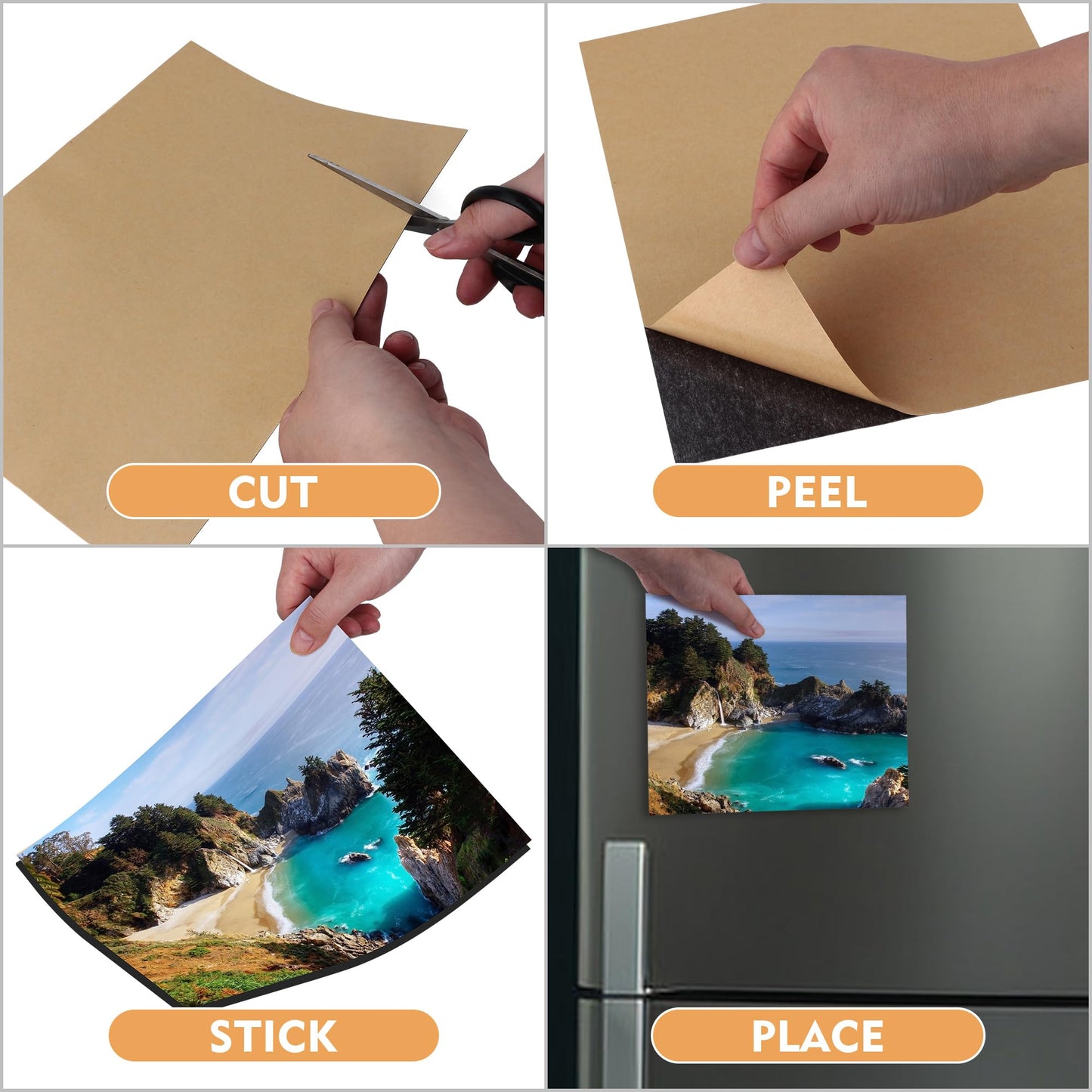 LLPT Adhesive Magnetic Sheet 11 x 14 Inch 10 Pack Flexible Refrigerator Magnet Sheet Sticky Magnetic Paper for Photos Images Educational DIY Craft Paper (MSA111410)