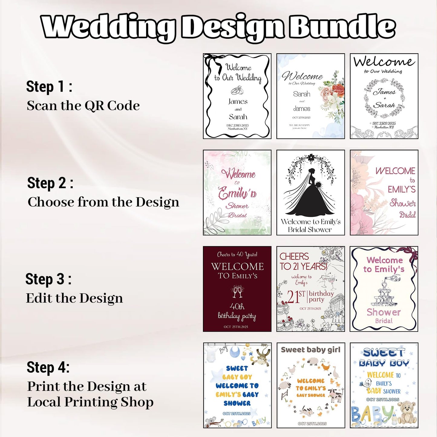 Jsngbse Adjustable Wedding Welcome Sign Stand with 2 Pair Hanging Straps, Welcome to Our Wedding Sign Holder Stand for Reception, Heavy Duty White Easel Stands for Sign Poster, Metal Floor Standing