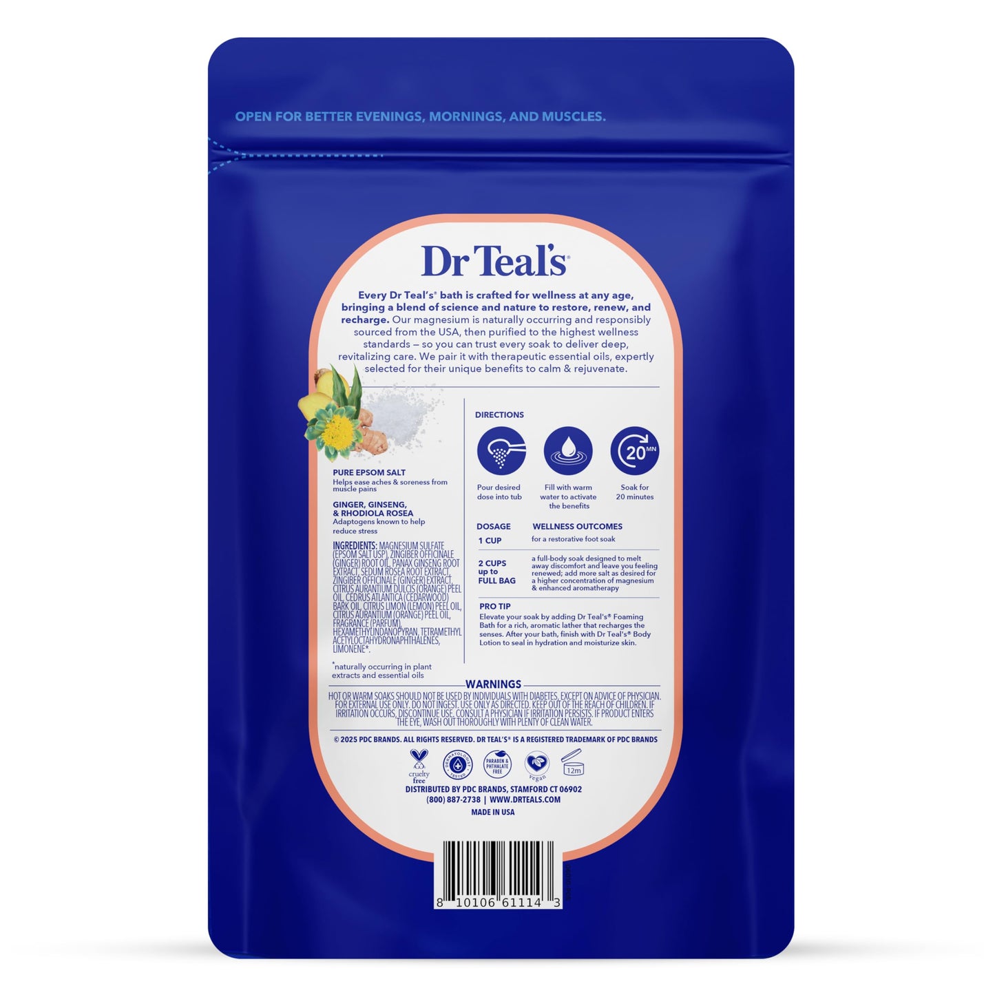 Dr Teal's Epsom Salt Magnesium Soak, Salt Stress Relief with Ginseng & Ginger Essential Oils, 3 lbs (Pack of 4)