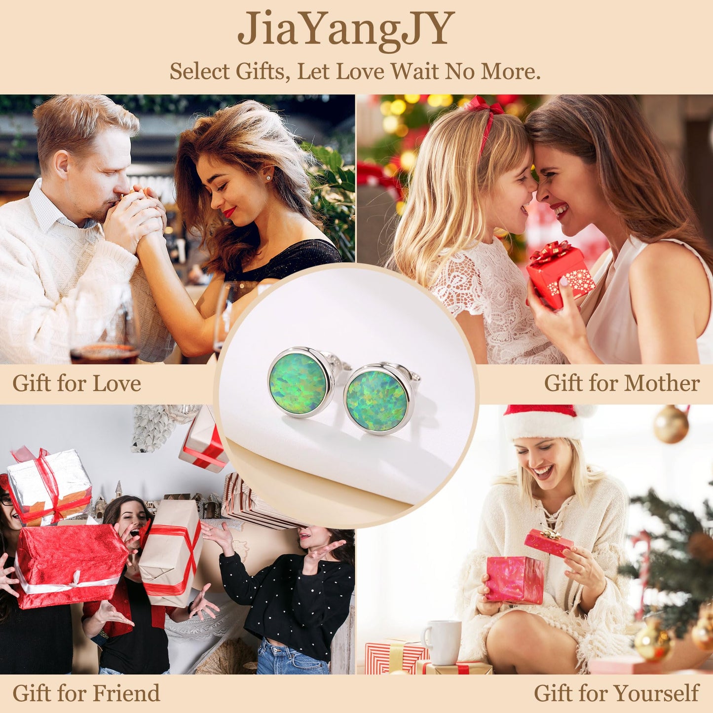 JiayangJY Silver Green Fire Opal Stud Earrings for Women Sterling Silver Round Shape 8mm Opal Earrings with Push Back