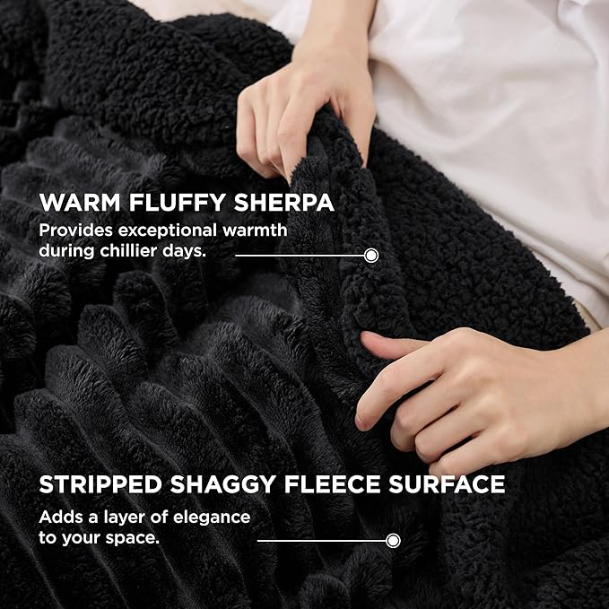 Bedsure Sherpa Blanket King Size for Bed - Super Soft, Cozy Fleece Thick Warm Blanket for Winter, GentleSoft Home Room Decor, Black, 108x90 Inches